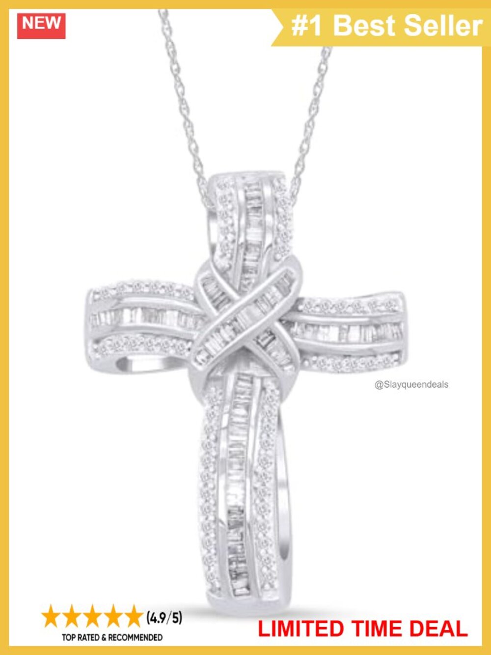 Cross Pendant Necklace 14k White Gold Over Sterling Silver 1 Cttw Lab Grown